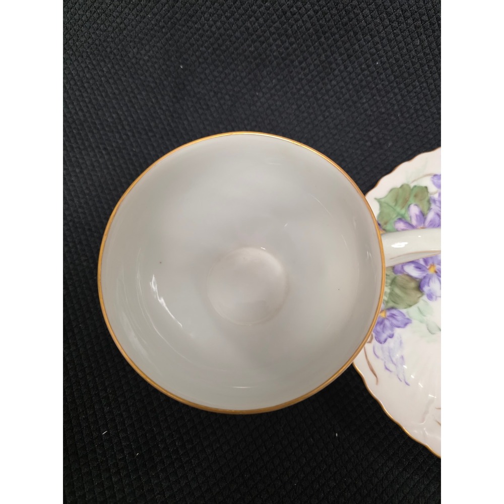Vintage Hand Painted Purple Violet Floral Porcelain Tea Cup and Saucer Set Gold - Picture 2 of 9